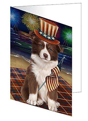 4th of July Independence Day Firework Border Collie Dog Handmade Artwork Assorted Pets Greeting Cards and Note Cards with Envelopes for All Occasions and Holiday Seasons GCD50210
