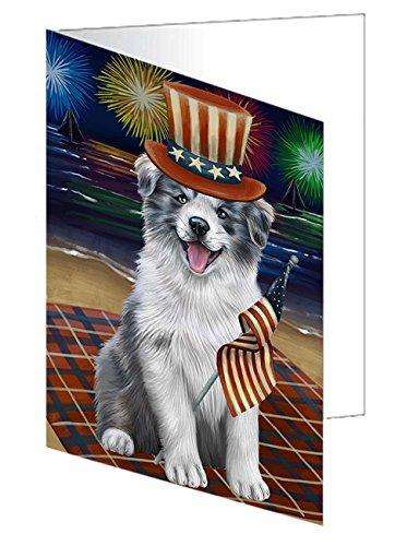 4th of July Independence Day Firework Border Collie Dog Handmade Artwork Assorted Pets Greeting Cards and Note Cards with Envelopes for All Occasions and Holiday Seasons GCD50213