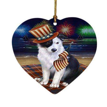 4th of July Independence Day Firework Border Collie Dog Heart Christmas Ornament HPOR48725