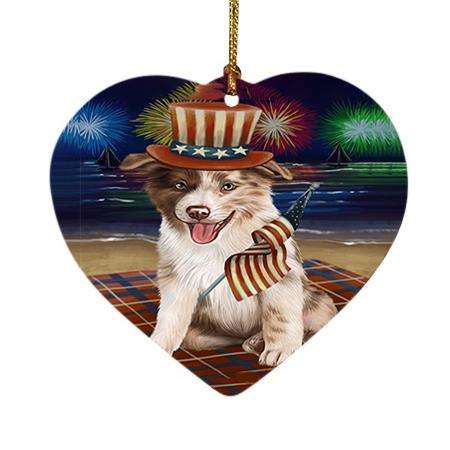 4th of July Independence Day Firework Border Collie Dog Heart Christmas Ornament HPOR48726