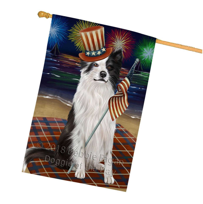 4th of July Independence Day Firework Border Collie Dog House Flag FLG48688