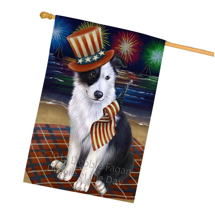 4th of July Independence Day Firework Border Collie Dog House Flag FLG48690