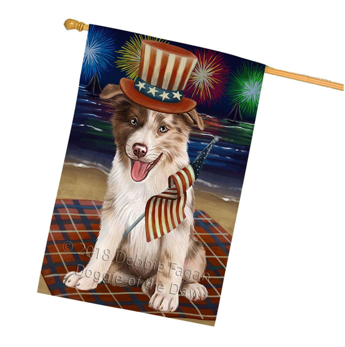 4th of July Independence Day Firework Border Collie Dog House Flag FLG48691