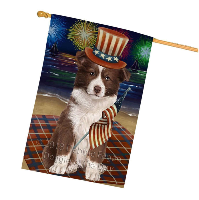 4th of July Independence Day Firework Border Collie Dog House Flag FLG48692