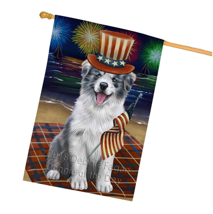 4th of July Independence Day Firework Border Collie Dog House Flag FLG48693