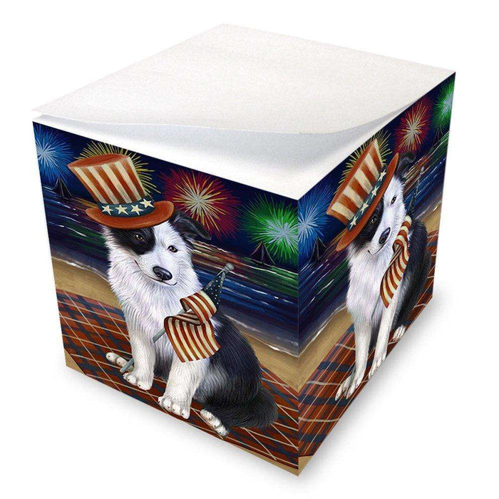 4th of July Independence Day Firework Border Collie Dog Note Cube NOC48725
