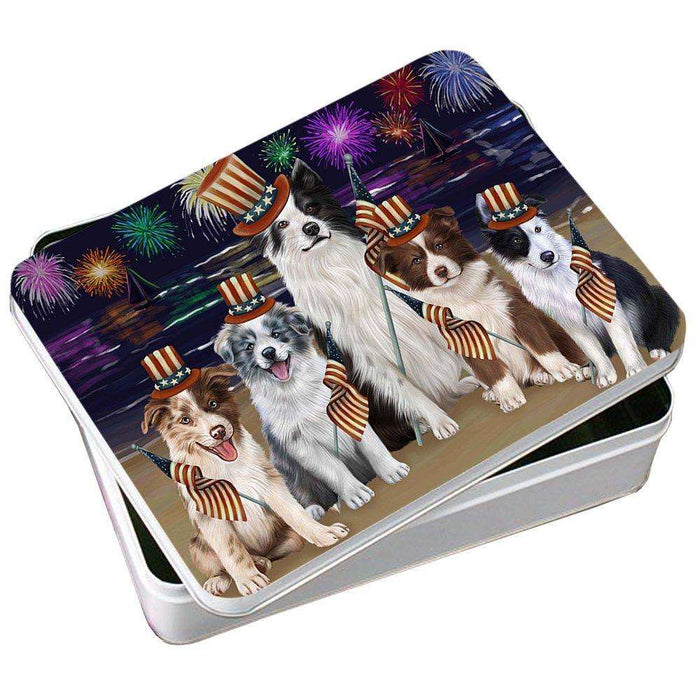 4th of July Independence Day Firework Border Collie Dog Photo Storage Tin PITN48724