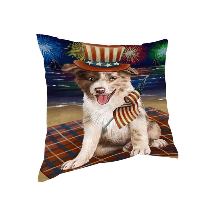 4th of July Independence Day Firework Border Collie Dog Pillow PIL50760