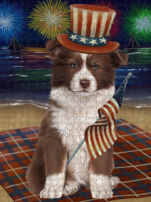4th of July Independence Day Firework Border Collie Dog Puzzle with Photo Tin PUZL49887
