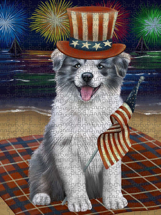 4th of July Independence Day Firework Border Collie Dog Puzzle with Photo Tin PUZL49890