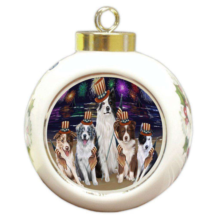 4th of July Independence Day Firework Border Collie Dog Round Ball Christmas Ornament RBPOR48724