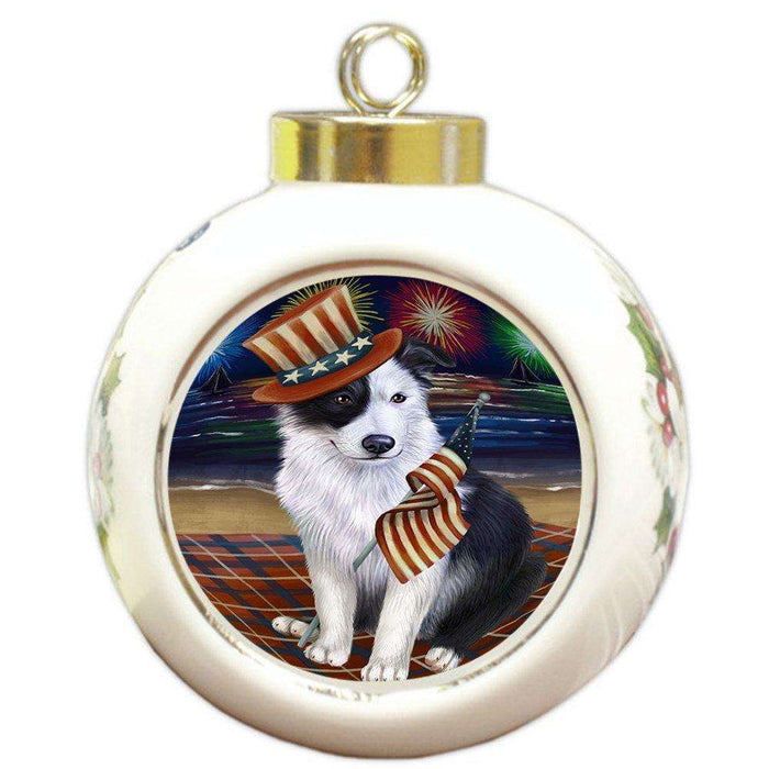 4th of July Independence Day Firework Border Collie Dog Round Ball Christmas Ornament RBPOR48725