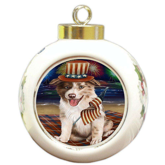 4th of July Independence Day Firework Border Collie Dog Round Ball Christmas Ornament RBPOR48726