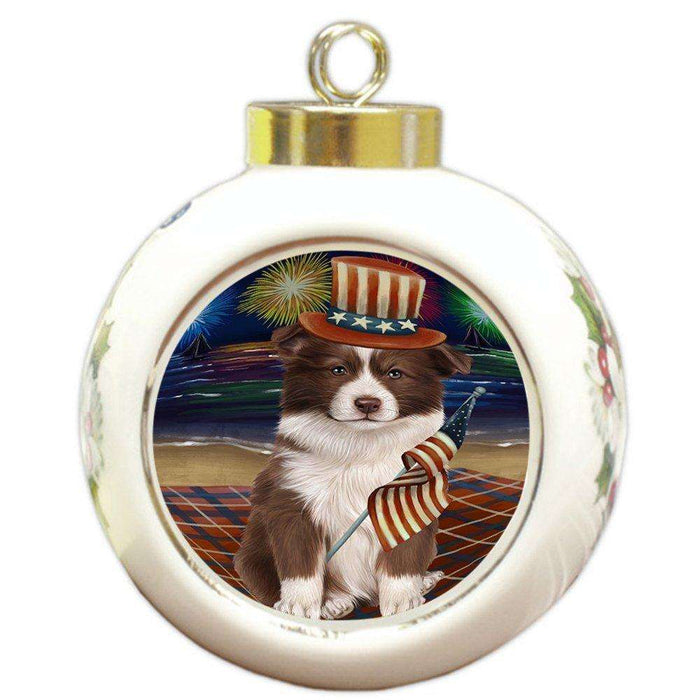 4th of July Independence Day Firework Border Collie Dog Round Ball Christmas Ornament RBPOR48727