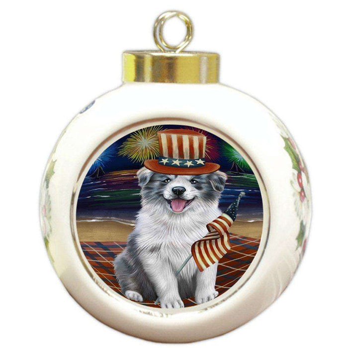 4th of July Independence Day Firework Border Collie Dog Round Ball Christmas Ornament RBPOR48728