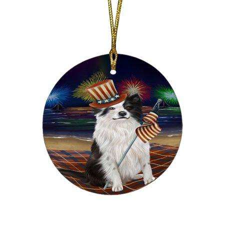 4th of July Independence Day Firework Border Collie Dog Round Christmas Ornament RFPOR48714