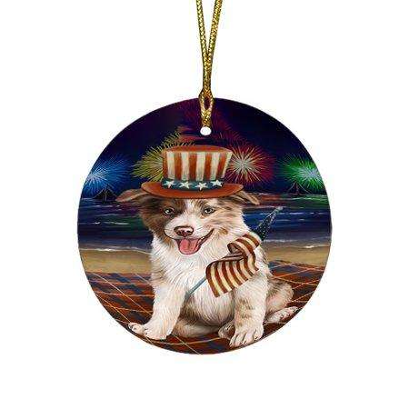 4th of July Independence Day Firework Border Collie Dog Round Christmas Ornament RFPOR48717