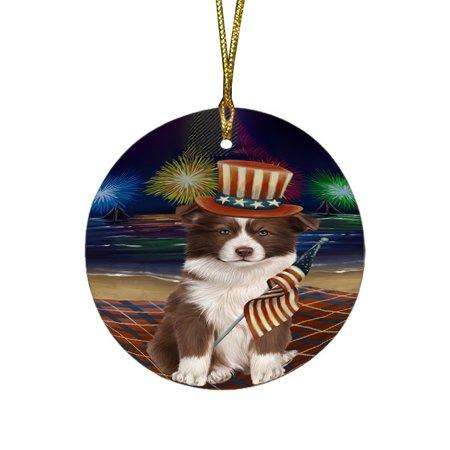 4th of July Independence Day Firework Border Collie Dog Round Christmas Ornament RFPOR48718