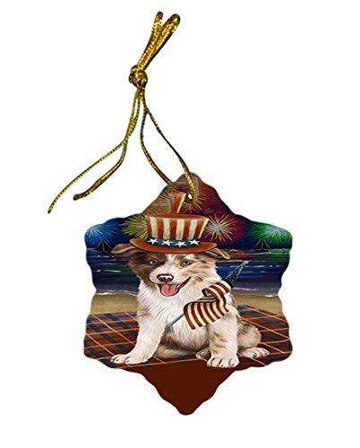 4th of July Independence Day Firework Border Collie Dog Star Porcelain Ornament SPOR48718