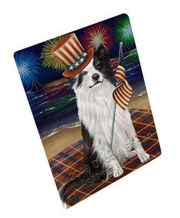 4th of July Independence Day Firework Border Collie Dog Tempered Cutting Board C49863 (Small)
