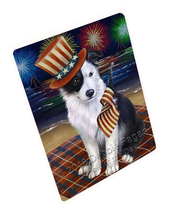 4th of July Independence Day Firework Border Collie Dog Tempered Cutting Board C49869 (Large)
