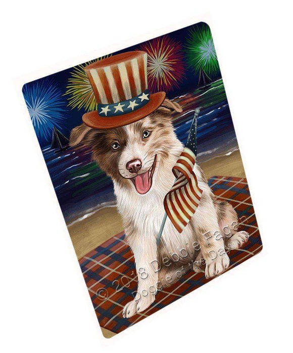 4th of July Independence Day Firework Border Collie Dog Tempered Cutting Board C49872