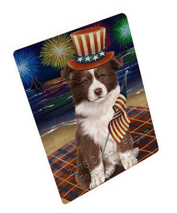 4th of July Independence Day Firework Border Collie Dog Tempered Cutting Board C49875