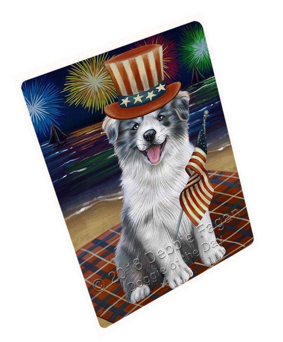 4th of July Independence Day Firework Border Collie Dog Tempered Cutting Board C49878