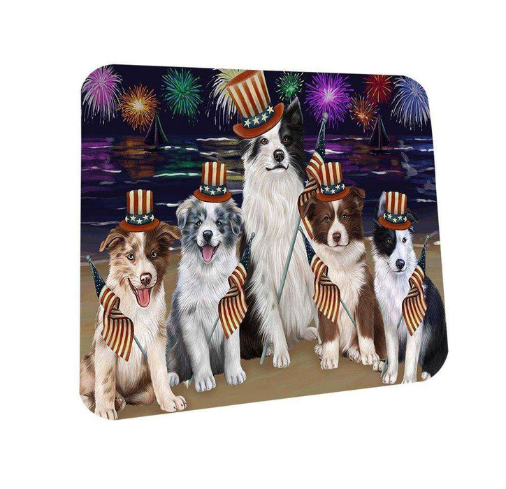 4th of July Independence Day Firework Border Collies Dog Coasters Set of 4 CST48683