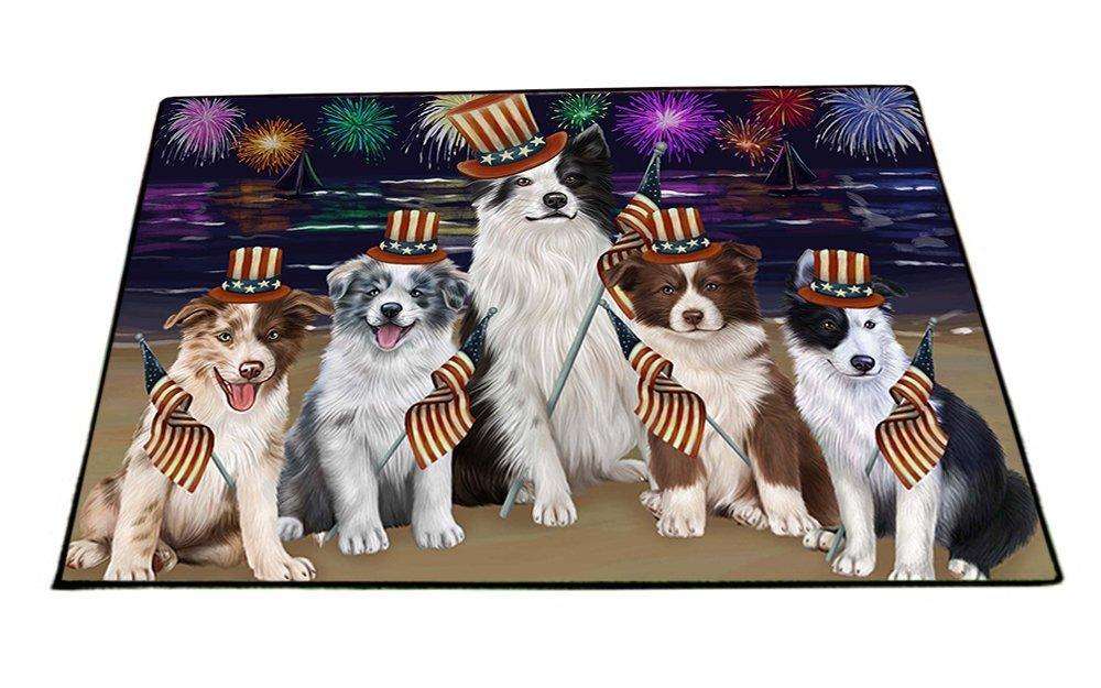 4th of July Independence Day Firework Border Collies Dog Floormat FLMS49302