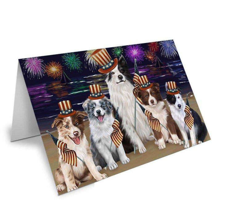 4th of July Independence Day Firework Border Collies Dog Handmade Artwork Assorted Pets Greeting Cards and Note Cards with Envelopes for All Occasions and Holiday Seasons GCD50201
