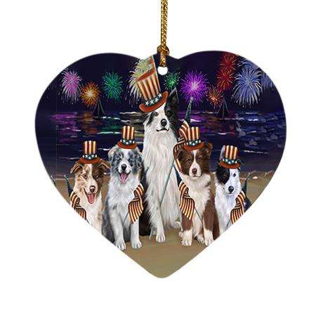 4th of July Independence Day Firework Border Collies Dog Heart Christmas Ornament HPOR48724