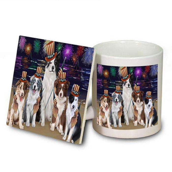 4th of July Independence Day Firework Border Collies Dog Mug and Coaster Set MUC48716
