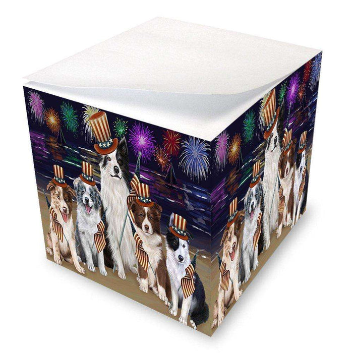 4th of July Independence Day Firework Border Collies Dog Note Cube NOC48724