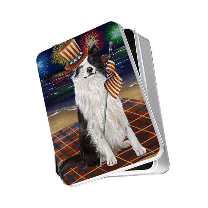 4th of July Independence Day Firework Border Collies Dog Photo Storage Tin PITN48723
