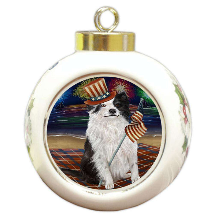 4th of July Independence Day Firework Border Collies Dog Round Ball Christmas Ornament RBPOR48723