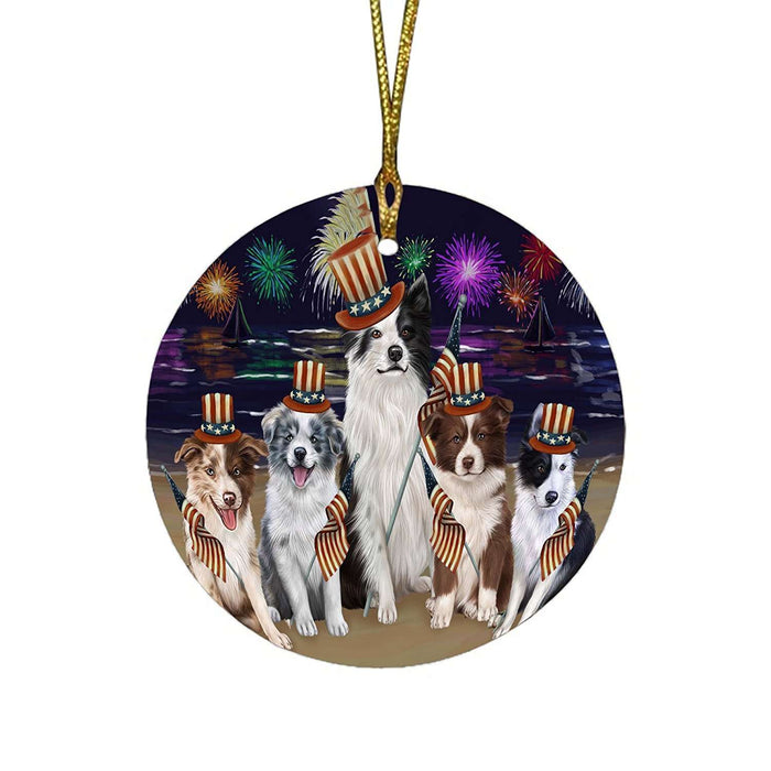 4th of July Independence Day Firework Border Collies Dog Round Christmas Ornament RFPOR48715