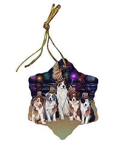 4th of July Independence Day Firework Border Collies Dog Star Porcelain Ornament SPOR48716