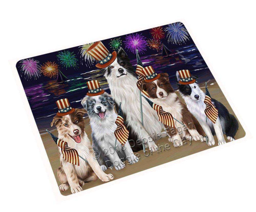 4th of July Independence Day Firework Border Collies Dog Tempered Cutting Board C49866 (Large)