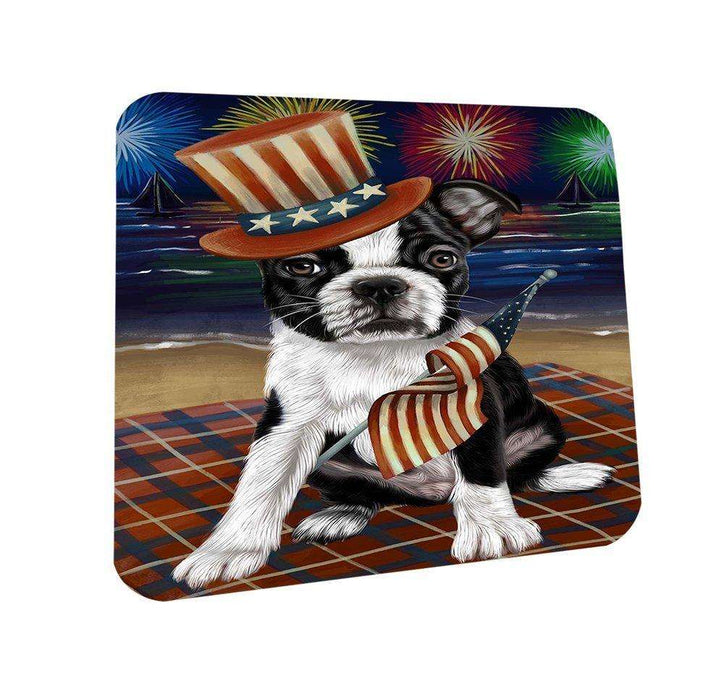 4th of July Independence Day Firework Bosten Terrier Dog Coasters Set of 4 CST48690