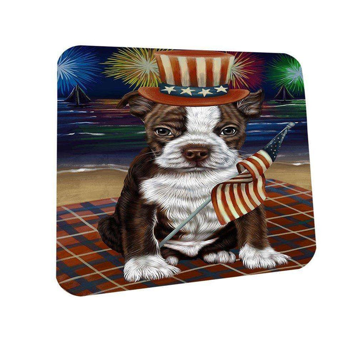 4th of July Independence Day Firework Bosten Terrier Dog Coasters Set of 4 CST48691