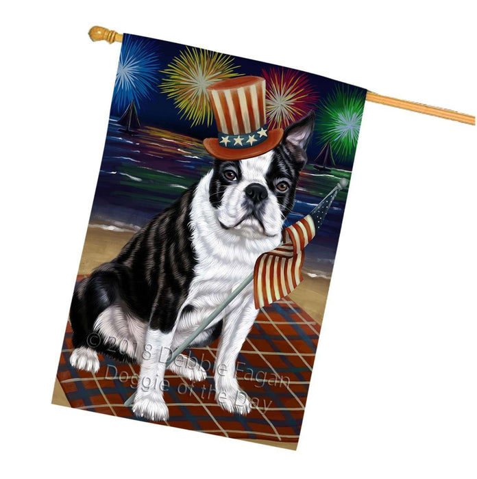 4th of July Independence Day Firework Bosten Terrier Dog House Flag FLG48694