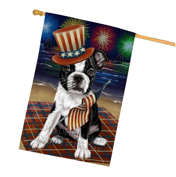 4th of July Independence Day Firework Bosten Terrier Dog House Flag FLG48696