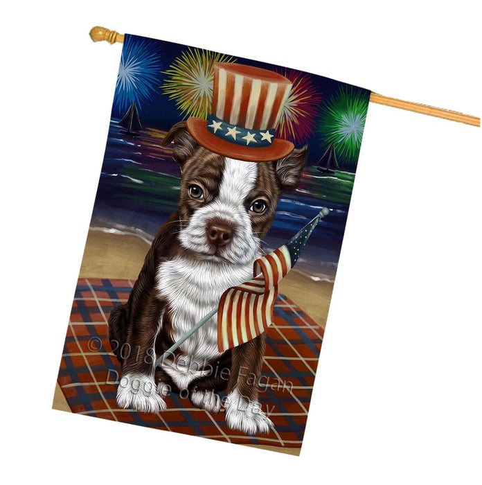 4th of July Independence Day Firework Bosten Terrier Dog House Flag FLG48697