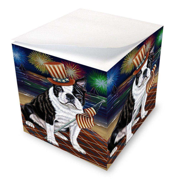 4th of July Independence Day Firework Bosten Terrier Dog Note Cube NOC48729