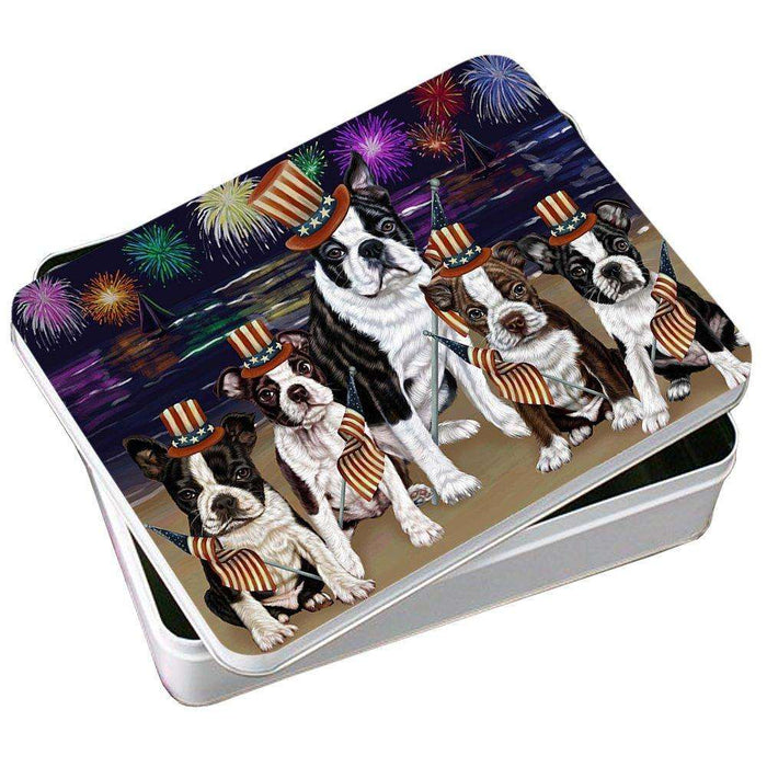 4th of July Independence Day Firework Bosten Terrier Dog Photo Storage Tin PITN48730