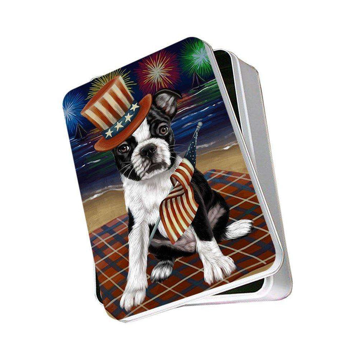 4th of July Independence Day Firework Bosten Terrier Dog Photo Storage Tin PITN48731