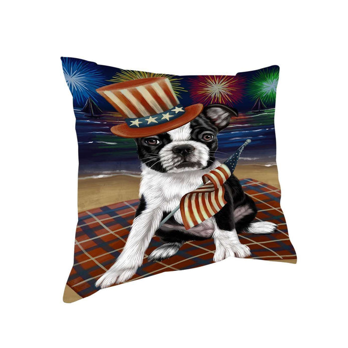 4th of July Independence Day Firework Bosten Terrier Dog Pillow PIL50780
