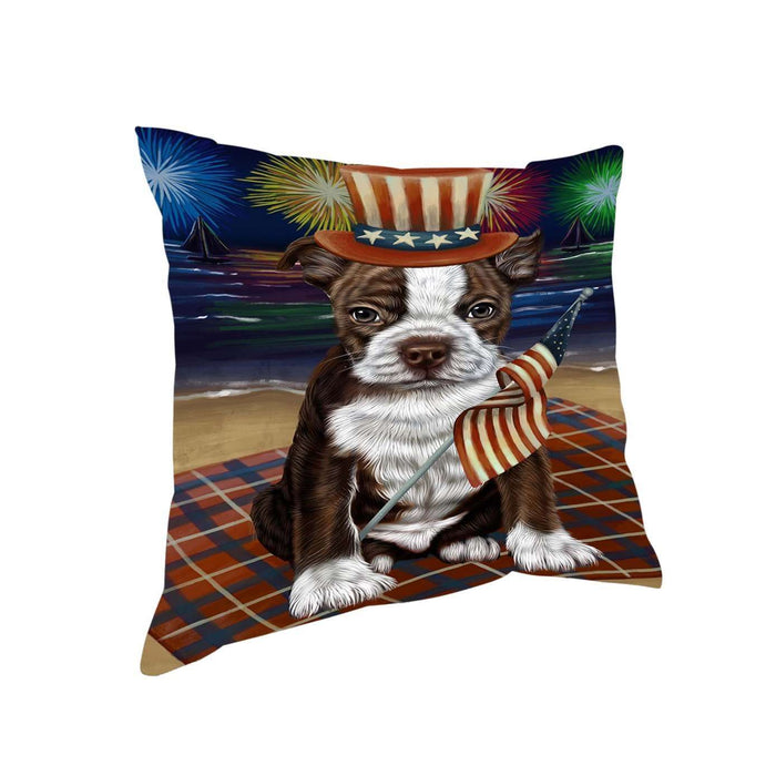 4th of July Independence Day Firework Bosten Terrier Dog Pillow PIL50784