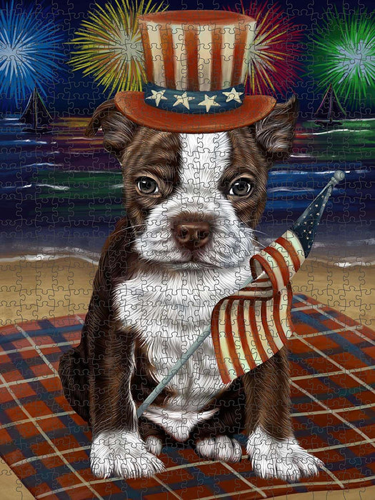 4th of July Independence Day Firework Bosten Terrier Dog Puzzle with Photo Tin PUZL49902